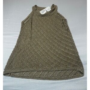 New York & Company Metallic Knit Mock Neck Tank Top Gold Tan Small NWT 3877